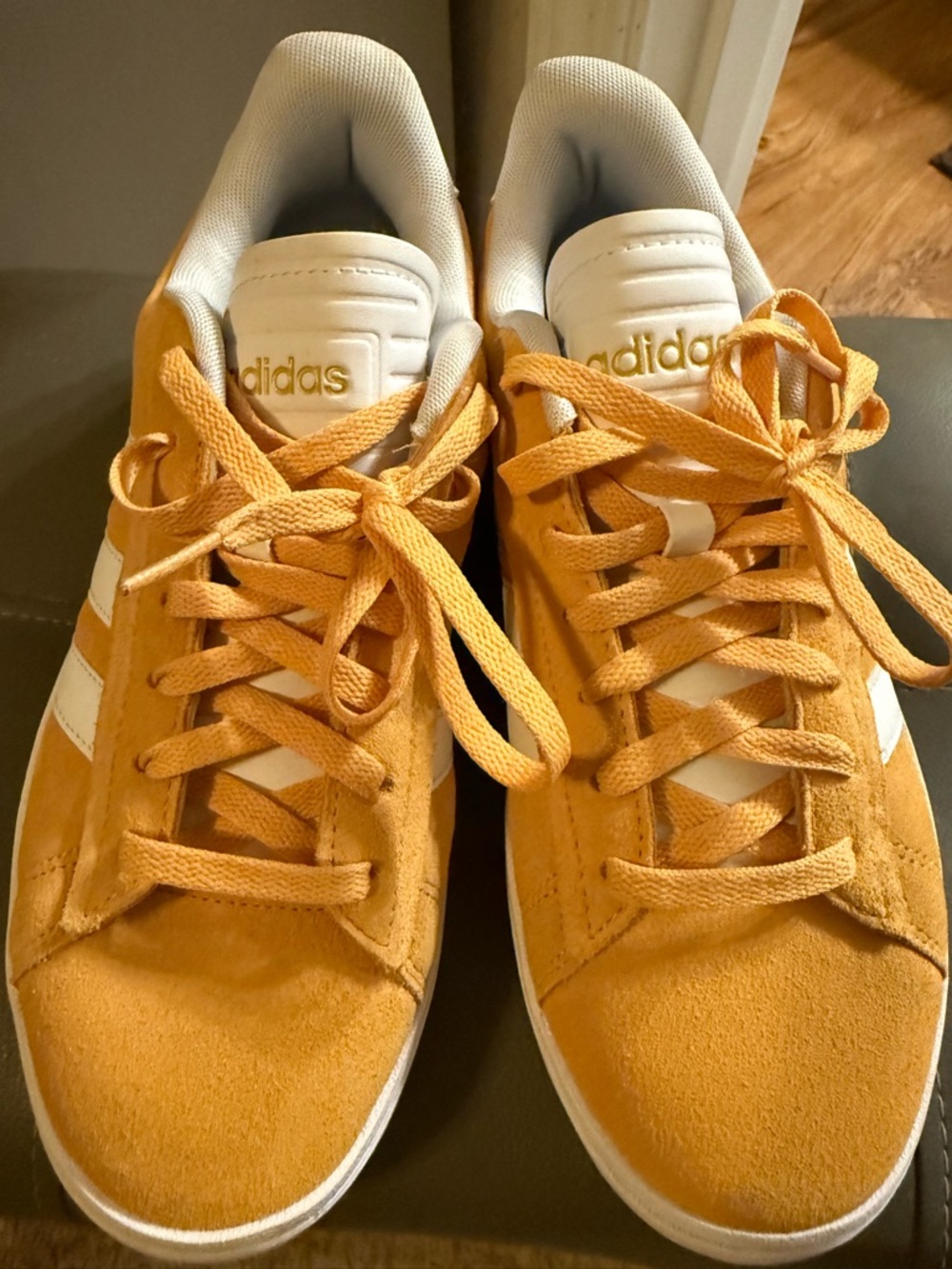 adidas Yellow Suede Low-Top Sneakers with White Stripes